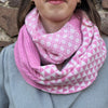 POM Rose Pink Retro Check & Geo Cable Knit Snood