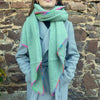 Green Contrast Stitch Wool Diagonal Edge Scarf