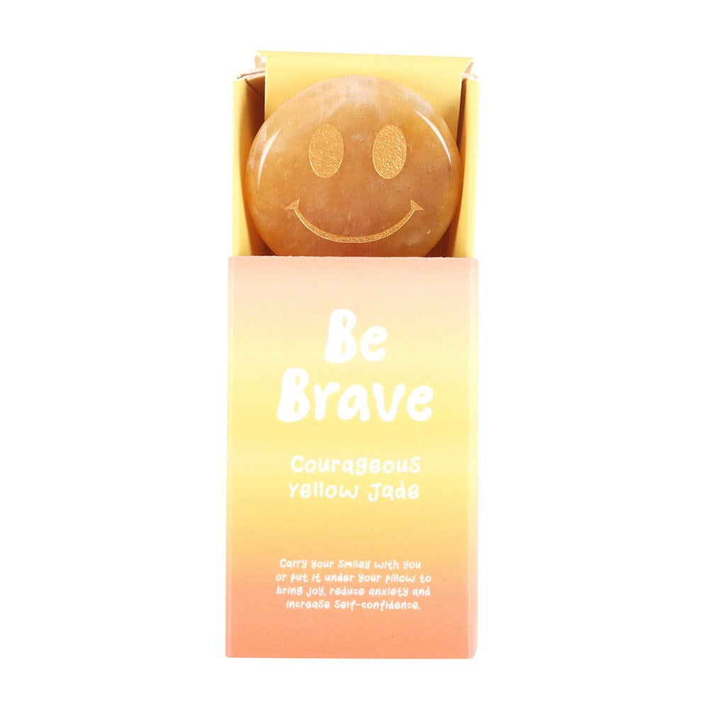 Be Brave Yellow Jade Happy Face Crystal in box