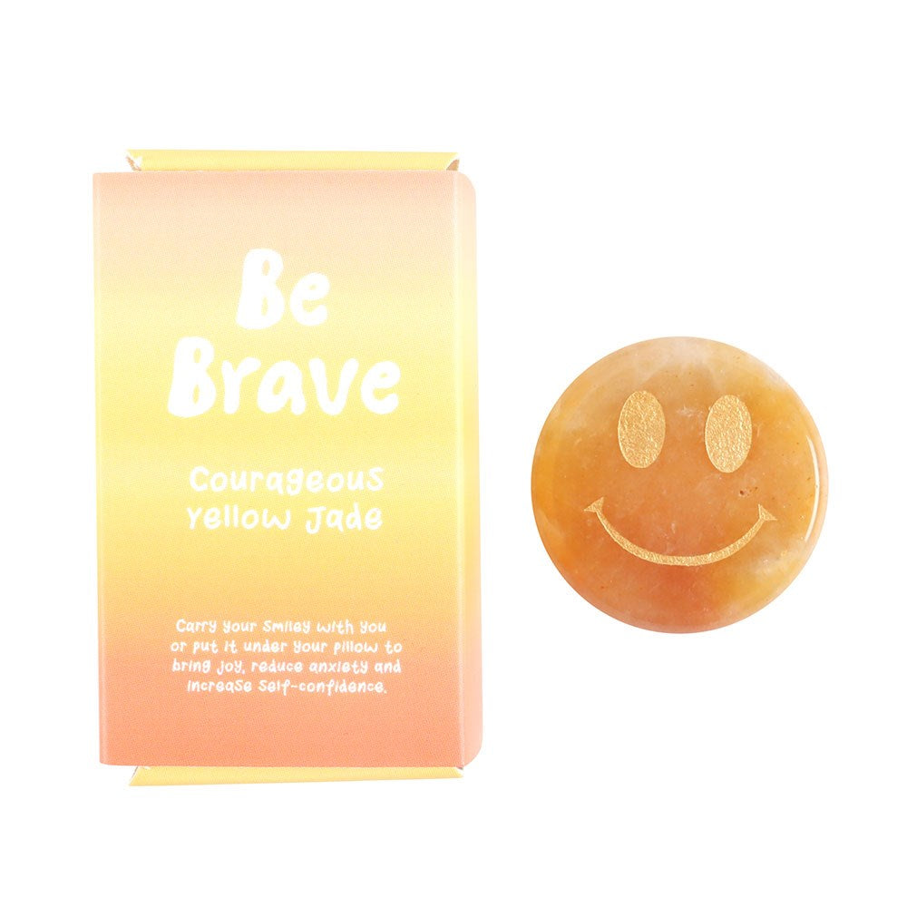 Be Brave Yellow Jade Happy Face Crystal in box