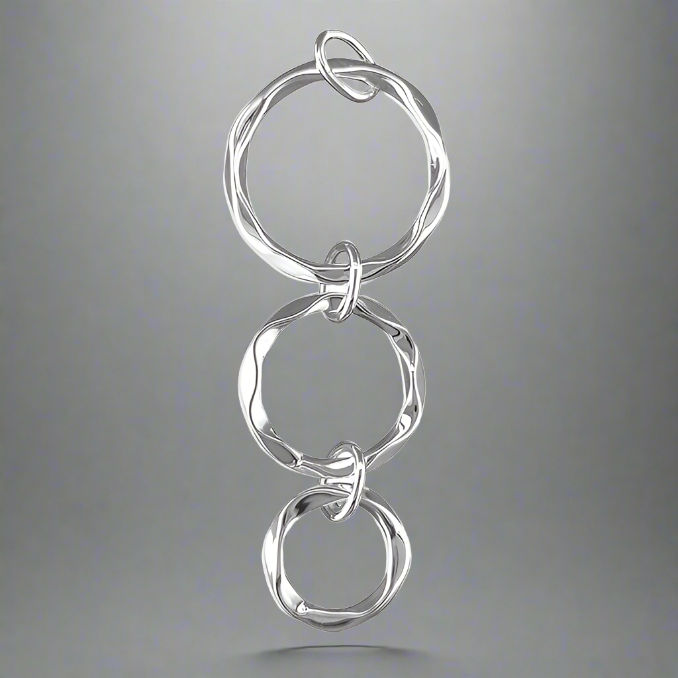 Sterling Silver Graduated Triple Beaten Rings Necklace