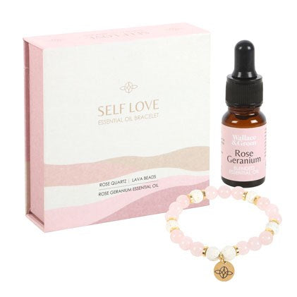 Self Love Rose Quartz and Lava Bead Bracelet with Geranium Essential Oil