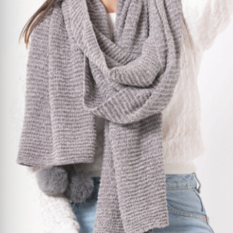 Grey Chenille Pom Pom Scarf