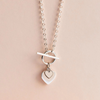 Sterling Silver Two Mini Hearts T-bar Necklace