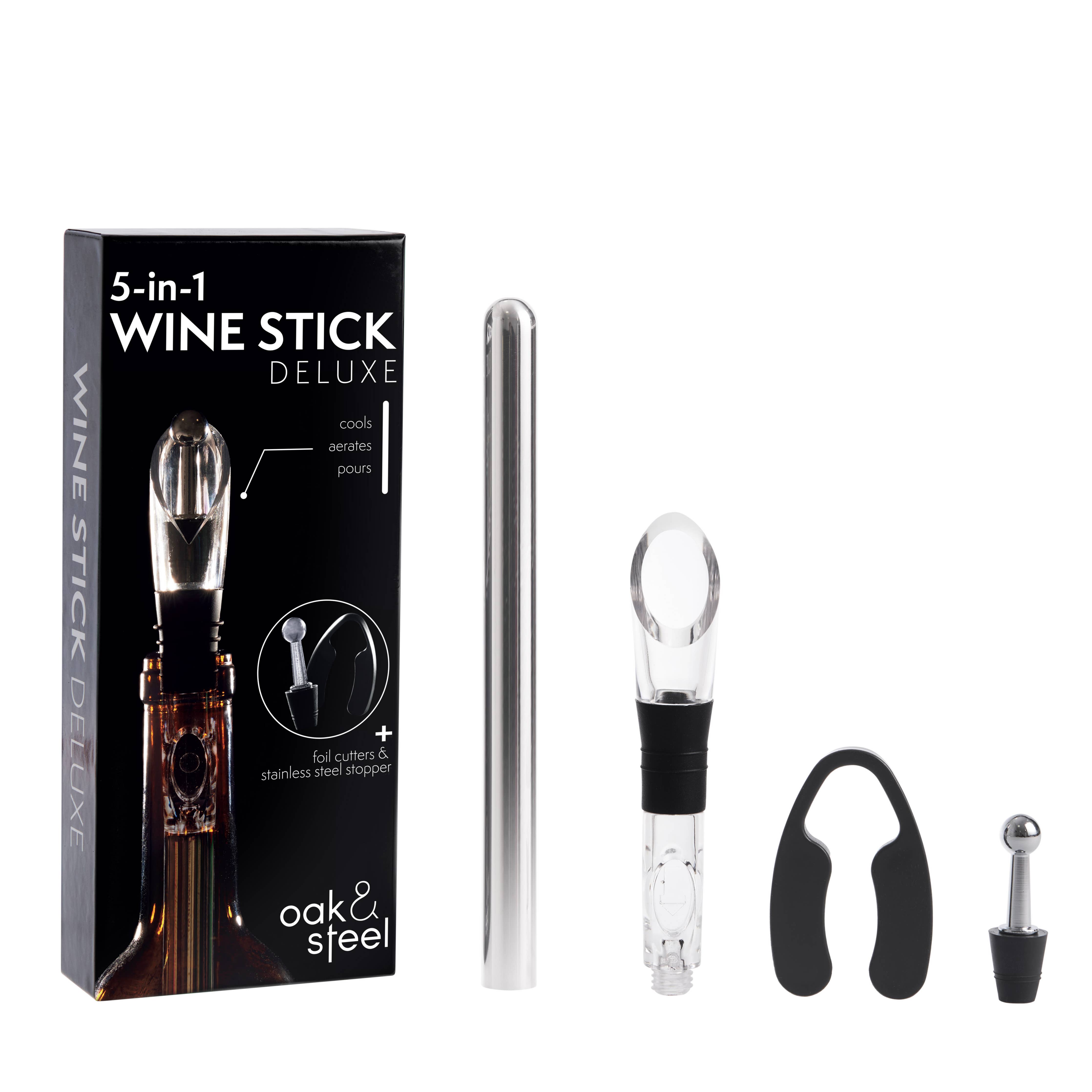 Oak & Steel - 5-in-1 Deluxe Stainless Steel Wine Accessory Gift Set