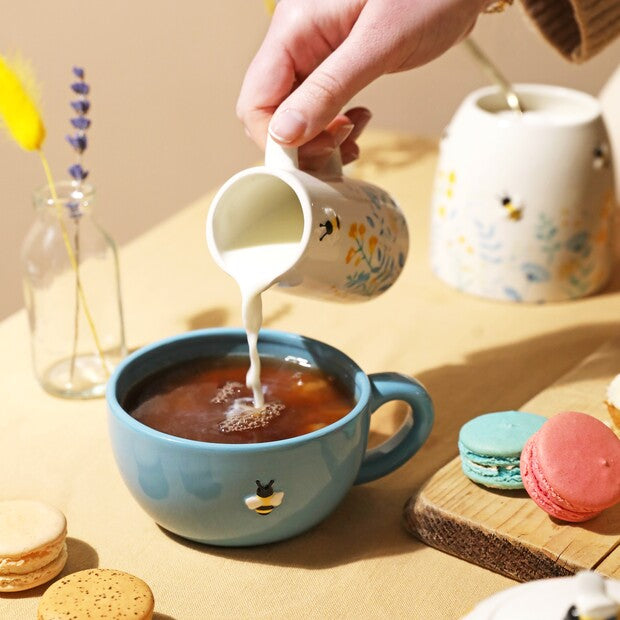 Lisa Angel Cornflower Blue Bee Ceramic Teapot and Mug Set