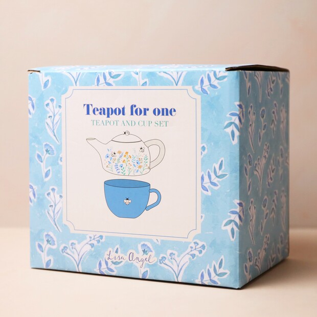 Lisa Angel Cornflower Blue Bee Ceramic Teapot and Mug Set