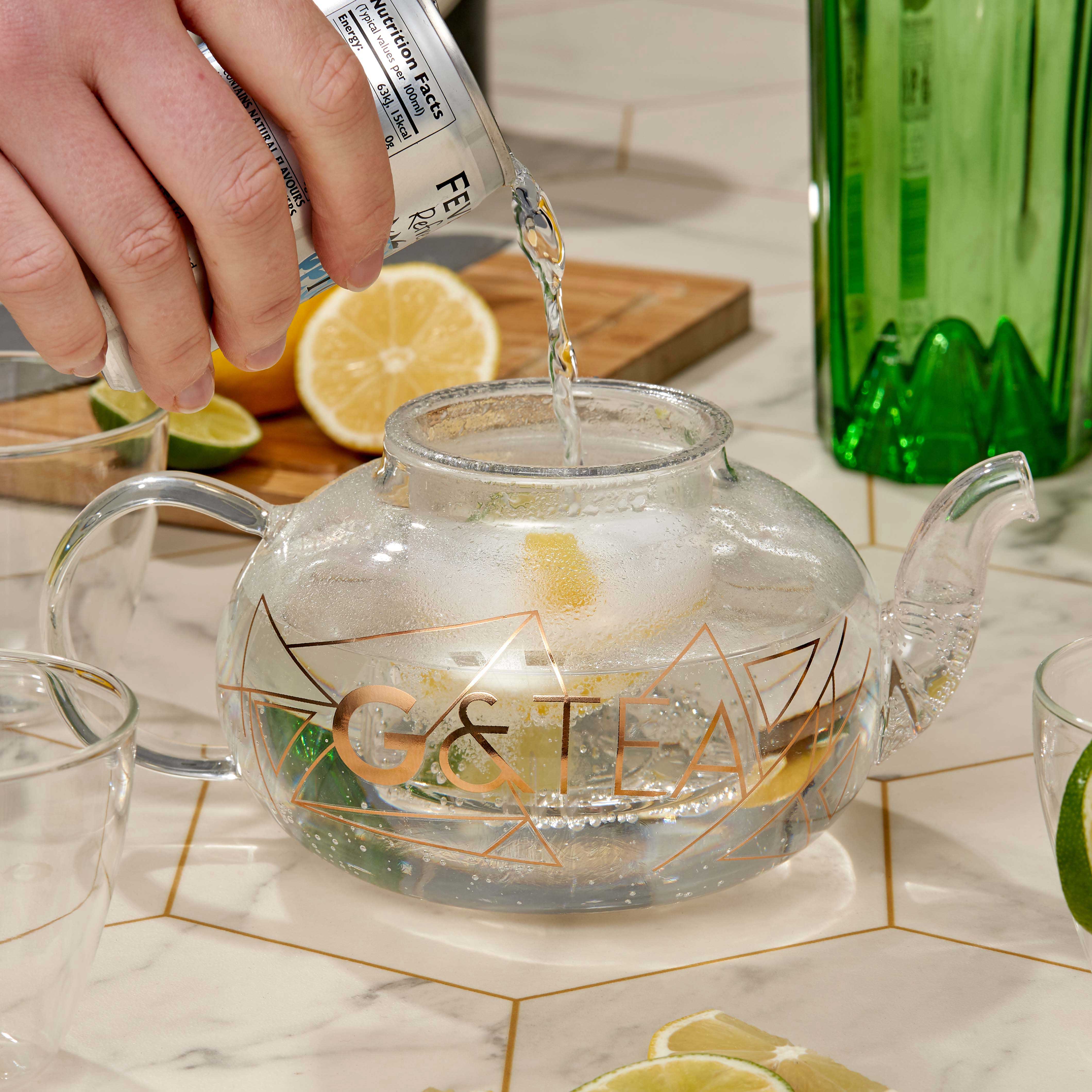 Oak & Steel - Premium Glass Gin Teapot with Removable Infuser Teacup Set