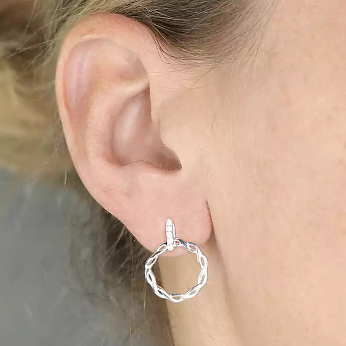 Sterling Silver CZ Bar Twist Circle Earrings