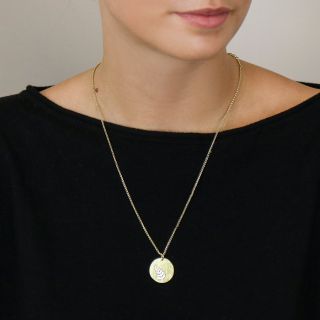 POM Brushed Faux Gold Disc with Silver Fern Inlay Necklace