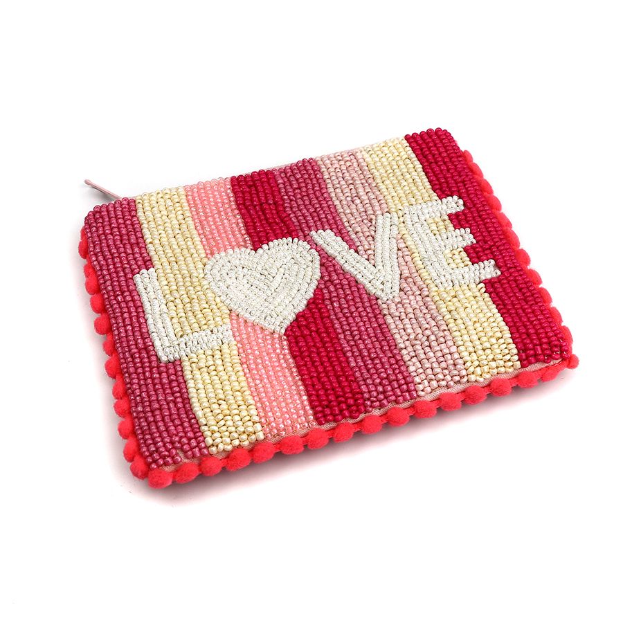 POM Beaded Red/Pink Love Small Holiday Purse