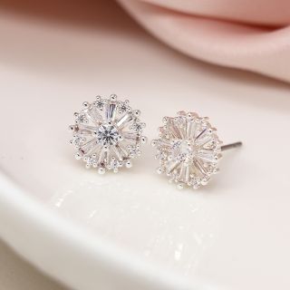 POM Silver Plated Multi Point Crystal Earrings