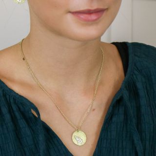 POM Brushed Faux Gold Disc with Silver Fern Inlay Necklace