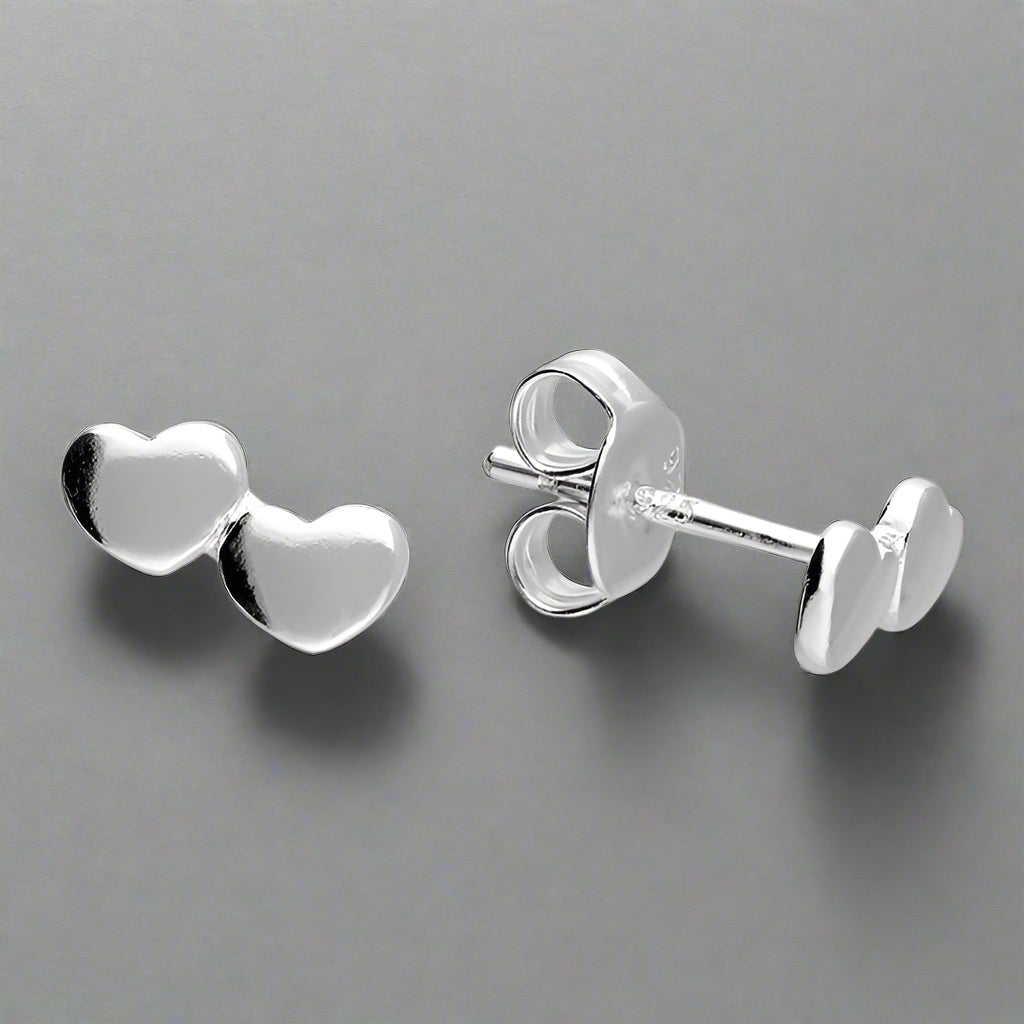 Sterling Silver Double Heart Stud Earrings