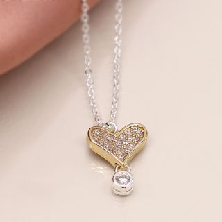 POM Faux Gold and Silver Plate Heart and Crystal Necklace