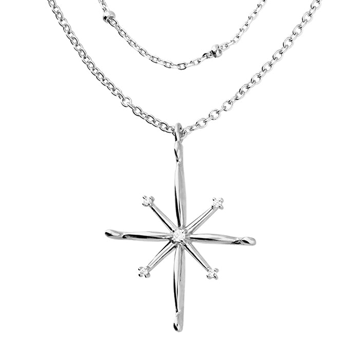 Sterling Silver North Star Double Chain Necklace