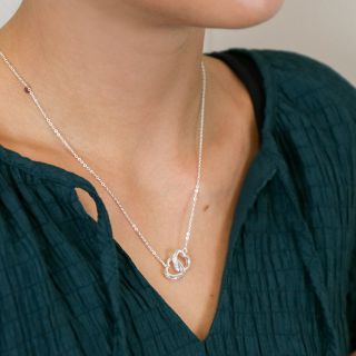 POM Silver Plated Crystal Edged Linked Heart Necklace