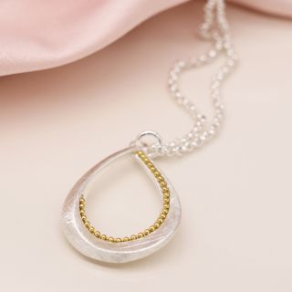 POM Brushed Silver Plated with Faux Gold Bead Teardrop Necklace