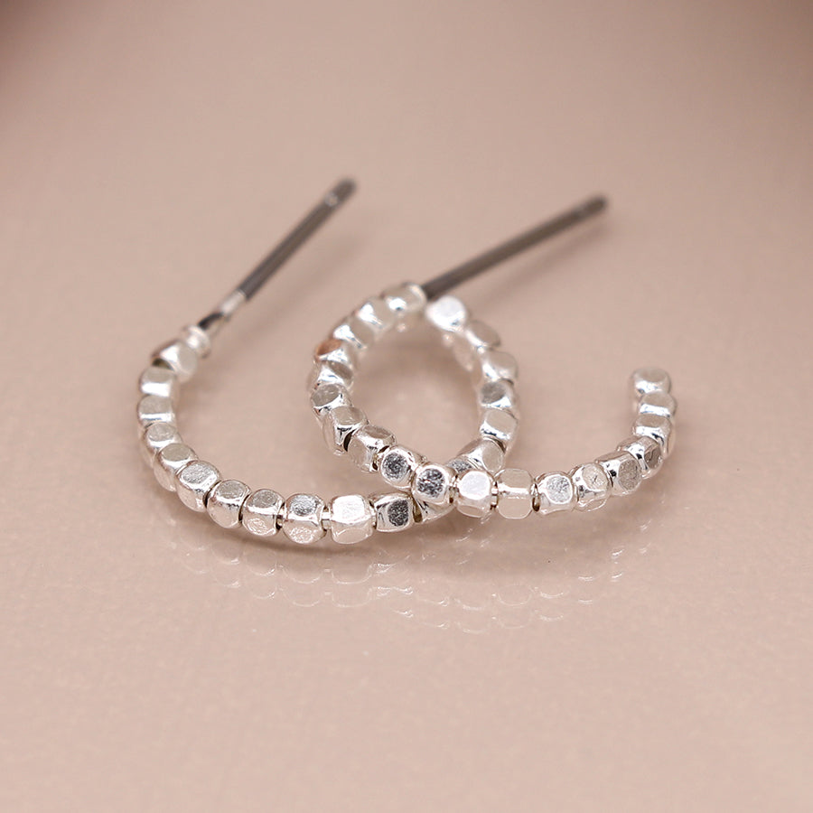 POM Silver Plated Cube Beaded Hoop Earrings