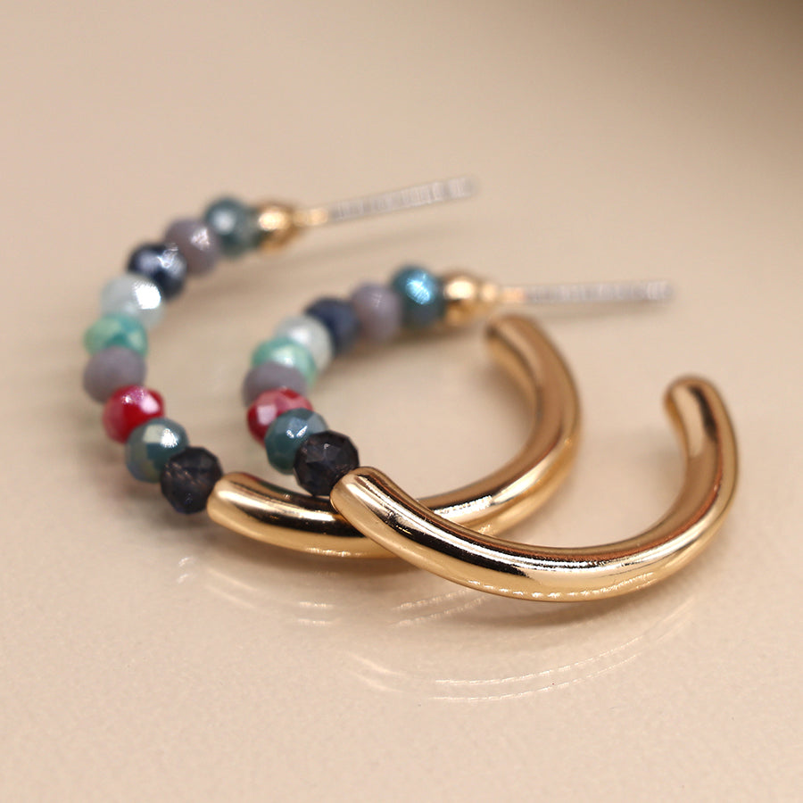 POM Golden Multi Colour Bead Hoop Earrings