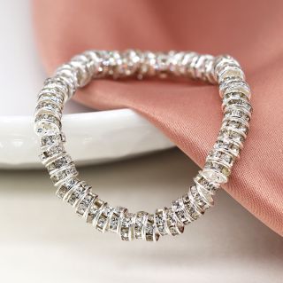 POM Silver Plated Crystal Edged Bead Bracelet