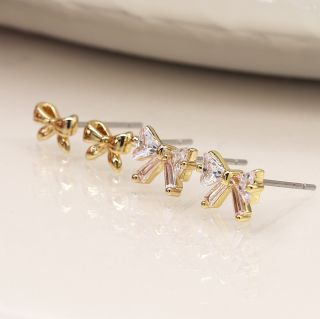 POM Faux Gold Bow Double Earring Set