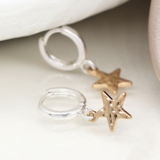 POM Silver Plated and Faux Gold Worn Star Hoop Earrings