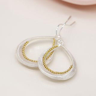 POM Brushed Silver Plated with Faux Gold Bead Teardrop Earrings