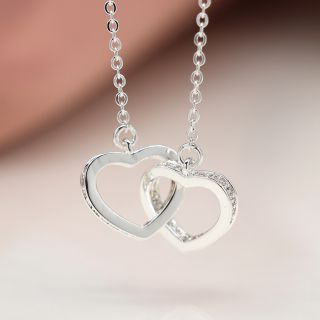 POM Silver Plated Crystal Edged Linked Heart Necklace