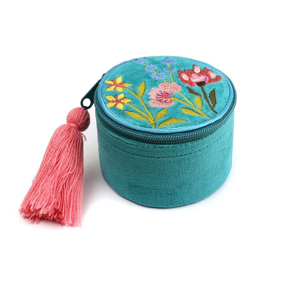 POM Turquoise Summer Meadow Velvet Trinket Box