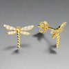 Sterling Silver Gold Plated Dragonfly Stud Earrings