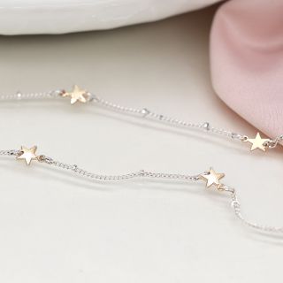 POM Silver Plated Station Chain with Faux Gold Stars