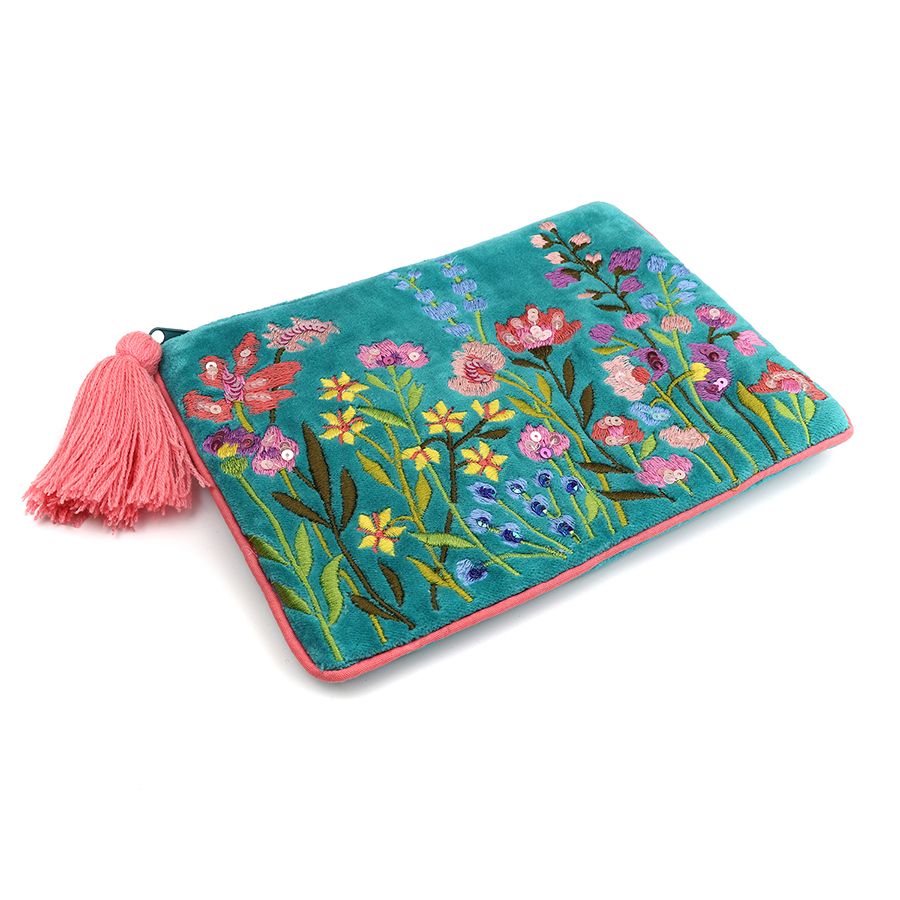 POM Turquoise Summer Meadow Velvet Pouch