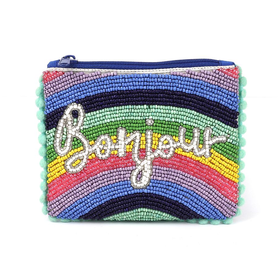 POM Beaded Multi Rainbow Bonjour Small Holiday Purse