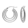 Sterling Silver Triple Diamond Cut Hinged Hoop Earrings