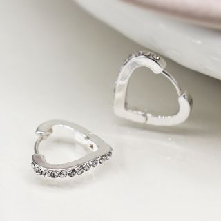 POM Silver Plated Crystal Edged Heart Hoop Earrings