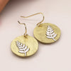 POM Brushed Faux Gold Disc with Silver Fern Inlay Earrings