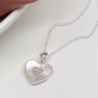 POM Silver Plated Shell and Crystal Heart Necklace