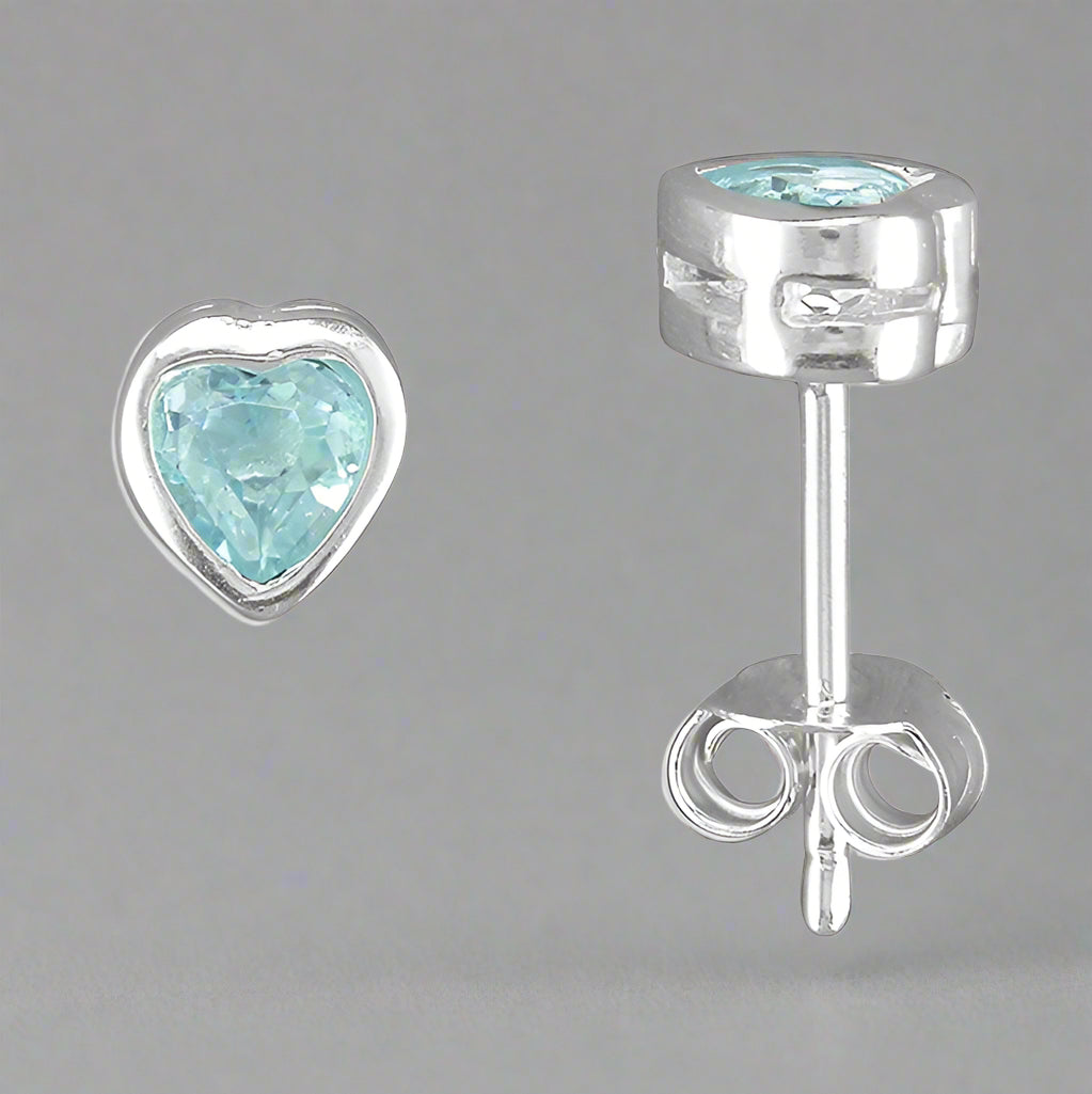 Sterling Silver Blue Topaz Heart Stud Earrings