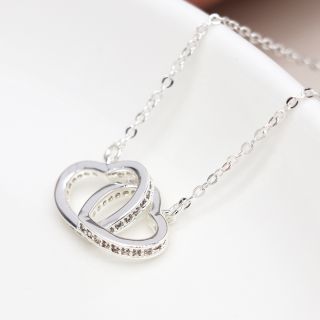 POM Silver Plated Crystal Edged Linked Heart Necklace