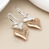 POM Silver Plated & Faux Gold Worn Finish Double Heart Earrings