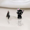 POM Sterling Silver Black Enamel Cat Stud Earrings