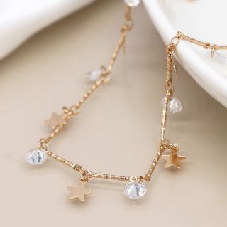 POM Faux Gold Multi Star and Crystal Necklace