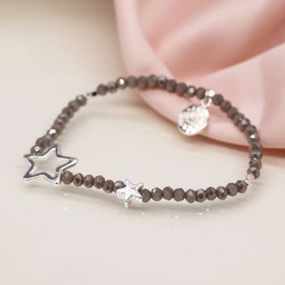 POM Grey Bead Bracelet with Silver Stars