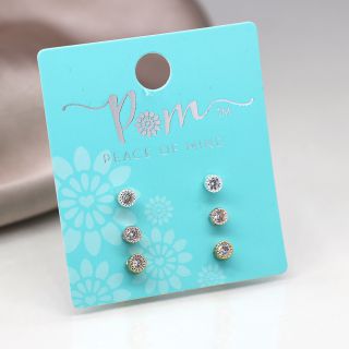 POM Crystal Tri-Colour Triple Earring Set