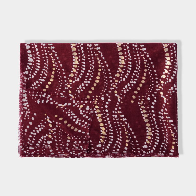 Katie Loxton Waved Dot Metallic Scarf in Burgundy