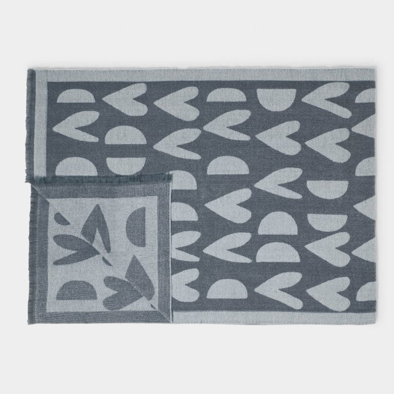 Katie Loxton Large Heart Printed Blanket Scarf in Charcoal And White