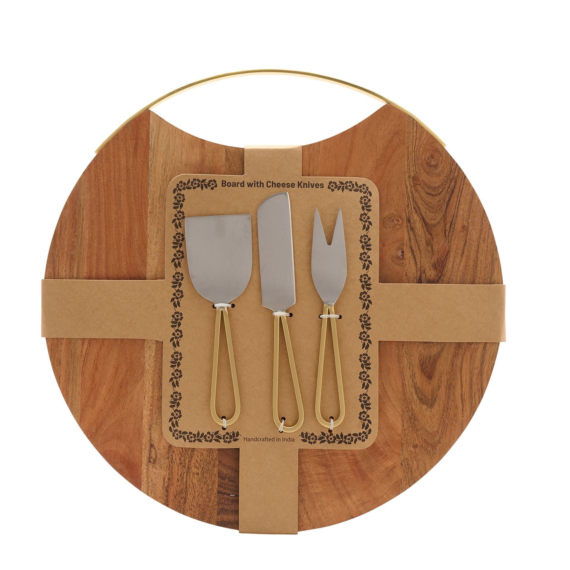 Acacia Wood Cheeseboard with 3pc Cheese Knife Set