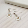 POM Rose Gold Heart On Silver Disc Drop Earrings