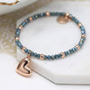 POM Rose Gold and Blue Bead Bracelet with Crystal Drop and Heart Charm